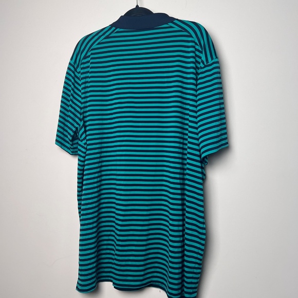 Nike Golf Dri Fit Performance Teal Blue Striped Black Swoosh Polo Shirt Mens 2XL - Picture 5 of 10